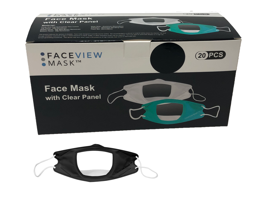 FaceView Mask box with black mask in front